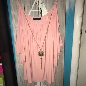 Peachy Pink Plus Size Cold Shoulder Top